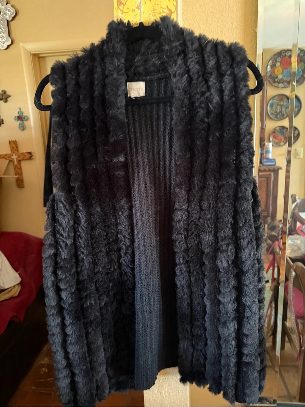 Black Sweater and Faux Furry Front Vest